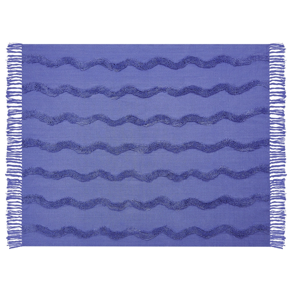 Coperta in cotone viola con frange e motivo geometrico 125 x 150 cm stile boho soggiorno camera da letto accessorio divano