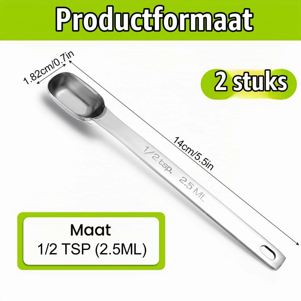 Set da 2 misurini in acciaio inossidabile, capacità 2,5 ml, forma rettangolare e allungata