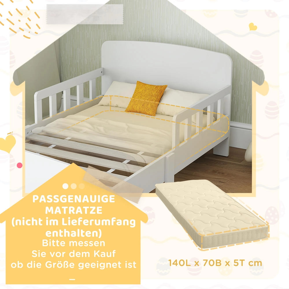 Letto per Bambini con Sponde di Sicurezza per 3-8 Anni in MDF Bianco Robusto e Facile da Montare
