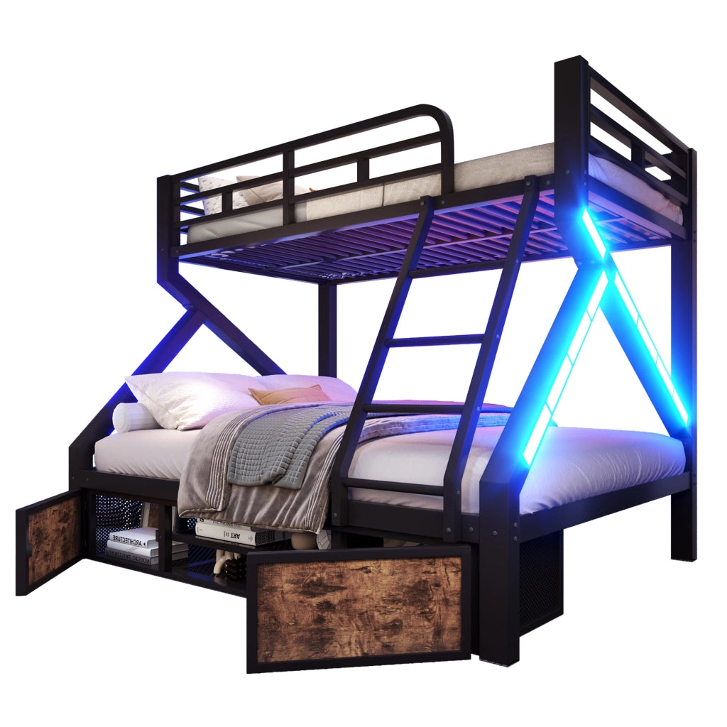 Letto a Castello 90x200/140x200 con Rangement Integrato; LED; Sponde di Sicurezza LEMONMAX Salvaspazio per Camera Bambini