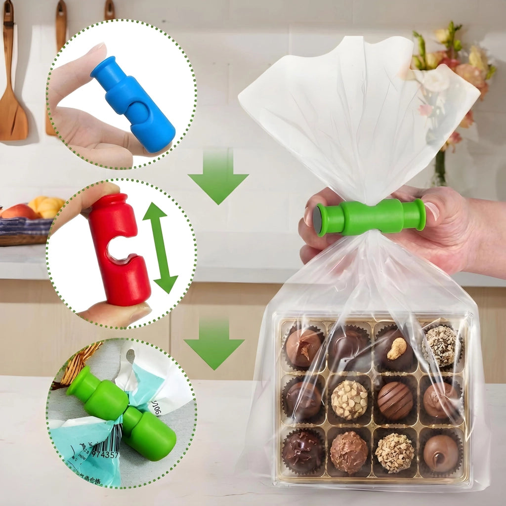 Set di 3 chiusure a clip in plastica, senza BPA, ad uso manuale, 6 cm