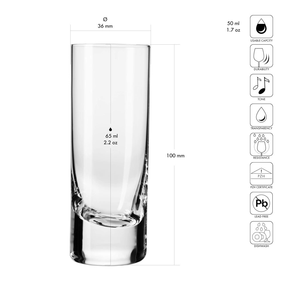 Set di 6 bicchieri da shot, capacità 60 ml, trasparenti, design classico