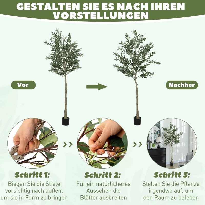 Albero di ulivo artificiale con rami modellabili in plastica verde, altezza 180 cm