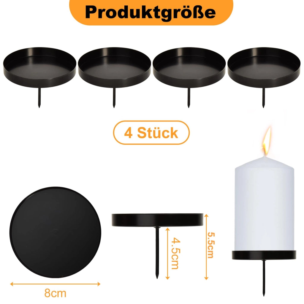 Set di 4 portacandele per candele cilindriche, metallo, nero, 8 cm