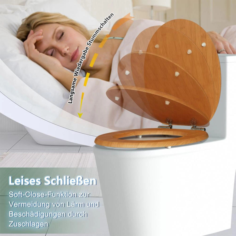 Sedile WC Universale Homseat in MDF Effetto Legno, Copriwater con Chiusura Rallentata Soft Close e Cerniere in Lega di Zinco, Robusto Fino a 190 kg