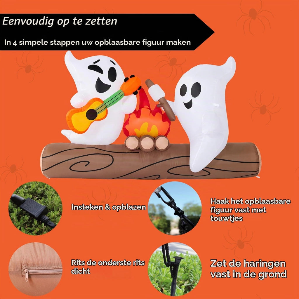 Spaventapasseri gonfiabile per Halloween, altezza 1,8 metri, con falò a LED