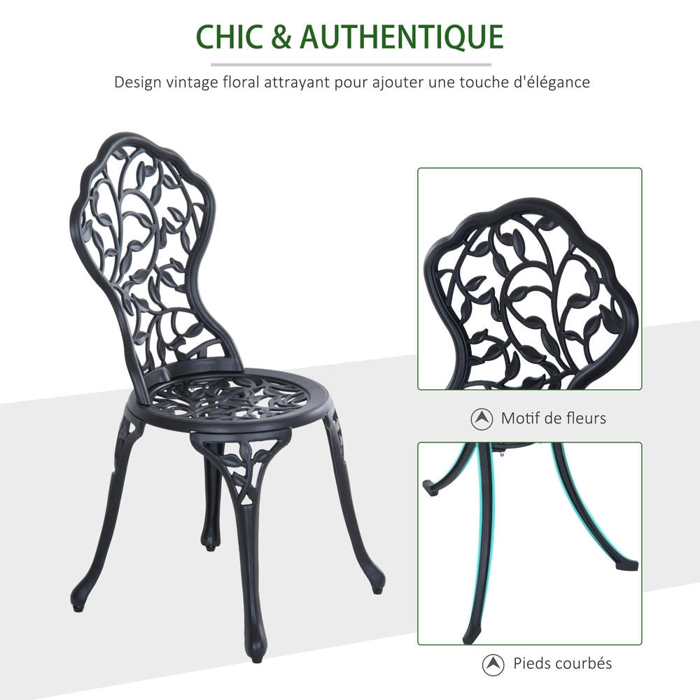 Set bistrot 3 pezzi da giardino con 1 tavolo rotondo e 2 sedie stile antico, per balcone e terrazzo, robusto e resistente, nero