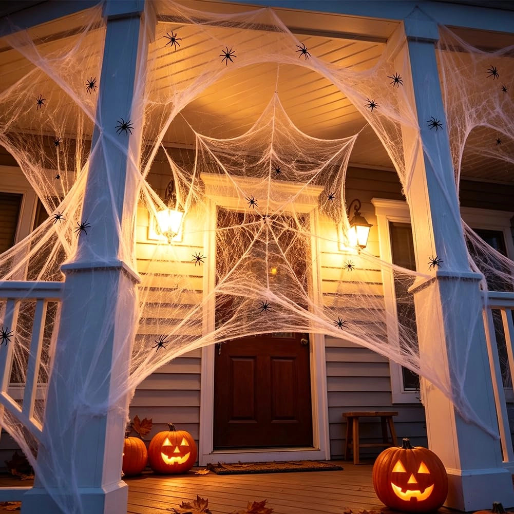 Decorazioni per Halloween a tema ragno: 60 grammi di rete + 60 ragni artificiali