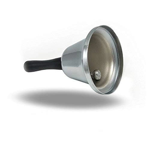Campanello da tavolo in metallo, dimensioni 75 x 130 mm, colore argento e nero
