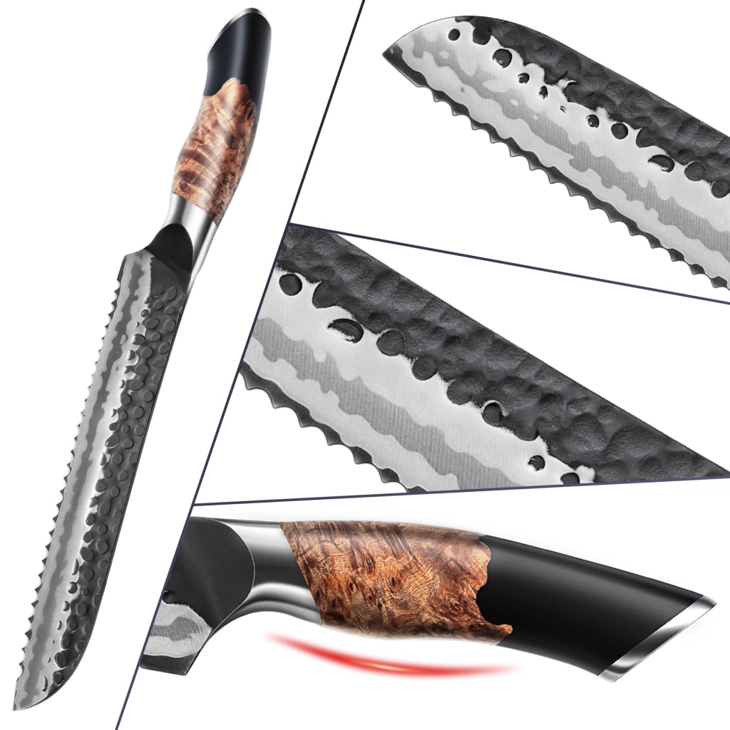 Coltello da pane, 20 cm, 7 strati, acciaio inossidabile, manico in legno di acero