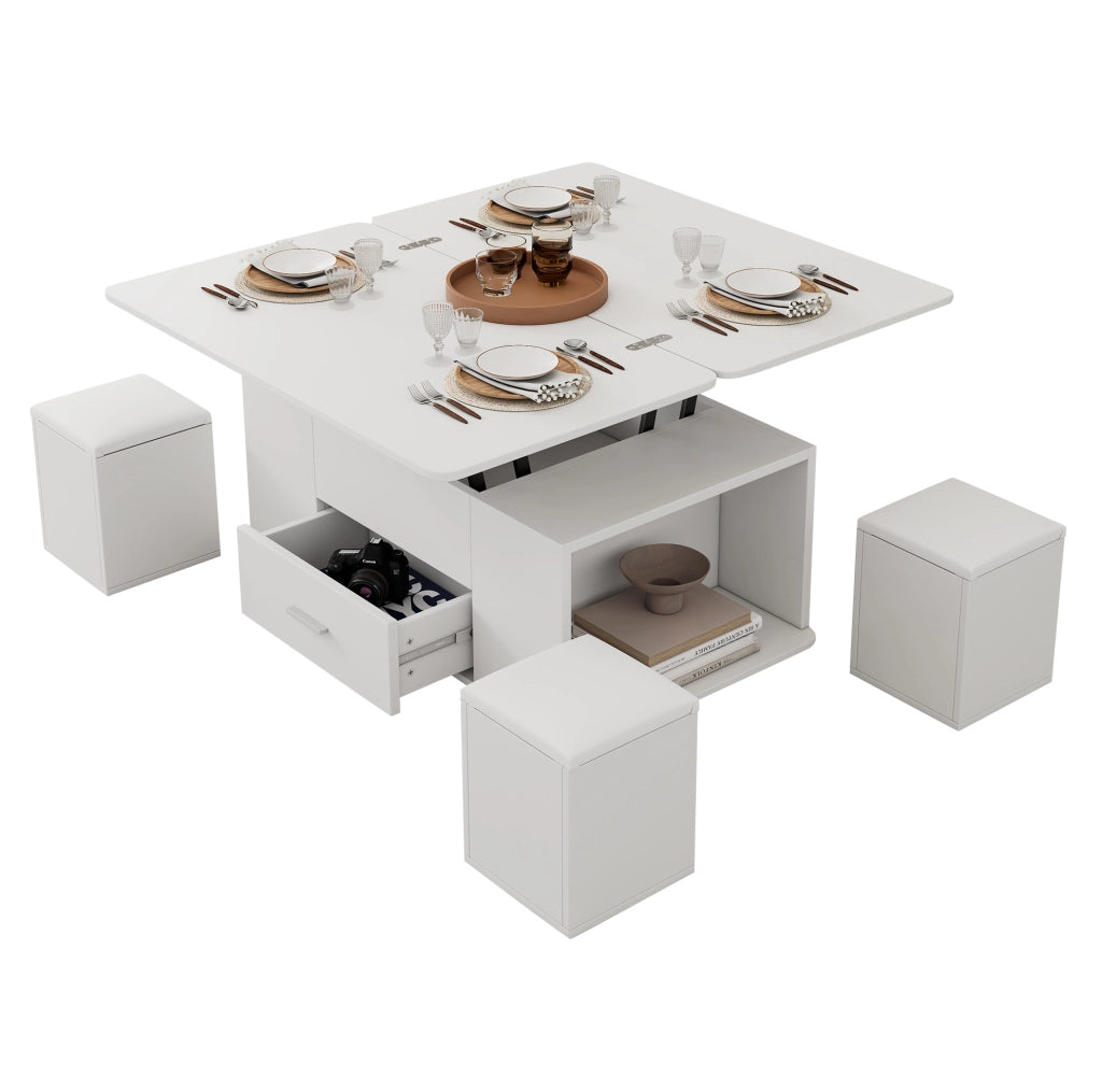 Tavolino elevabile 100 x 50 x 45 cm bianco con 4 sgabelli