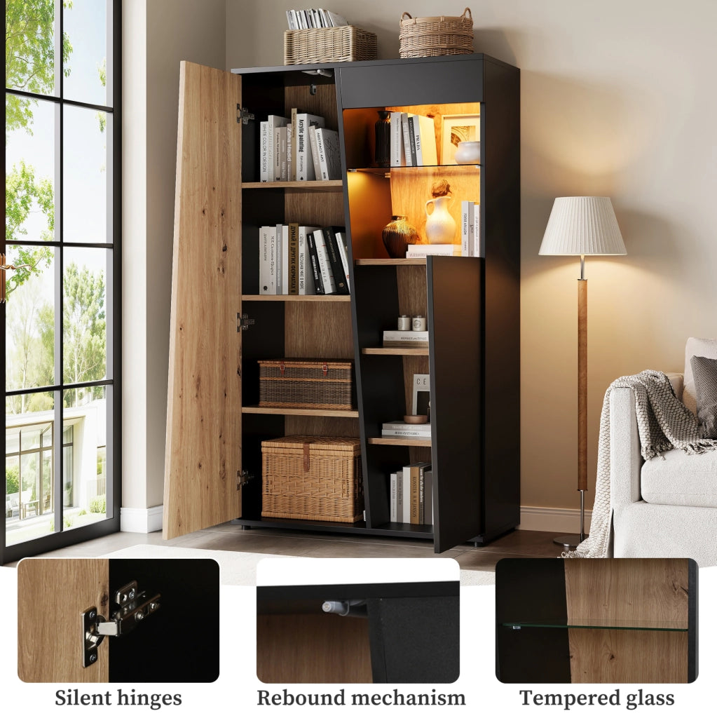 Vetrina alta con LED Bluetooth, 2 ante, 80x35x139,5 cm