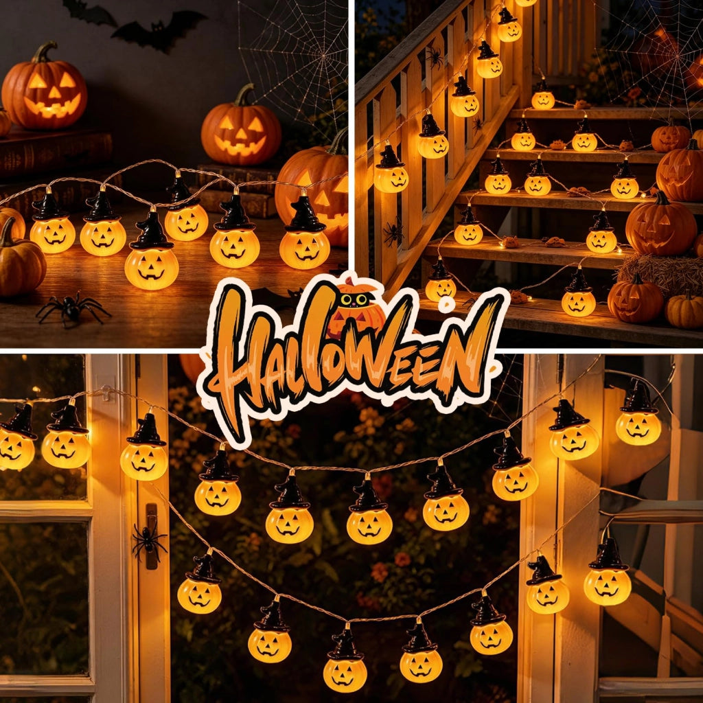 Catena luminosa a tema Halloween, lunghezza 2,3 metri, 20 LED, alimentazione a batteria, impermeabile