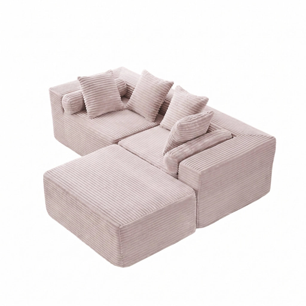 Divano componibile a 3 moduli con chaise longue beige