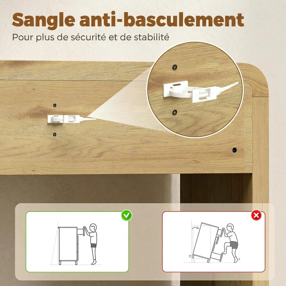 Tavolo consolle con 2 cassetti per ingresso e soggiorno, mobile in legno naturale, piano spesso e angoli arrotondati, 100 x 30 x 85 cm