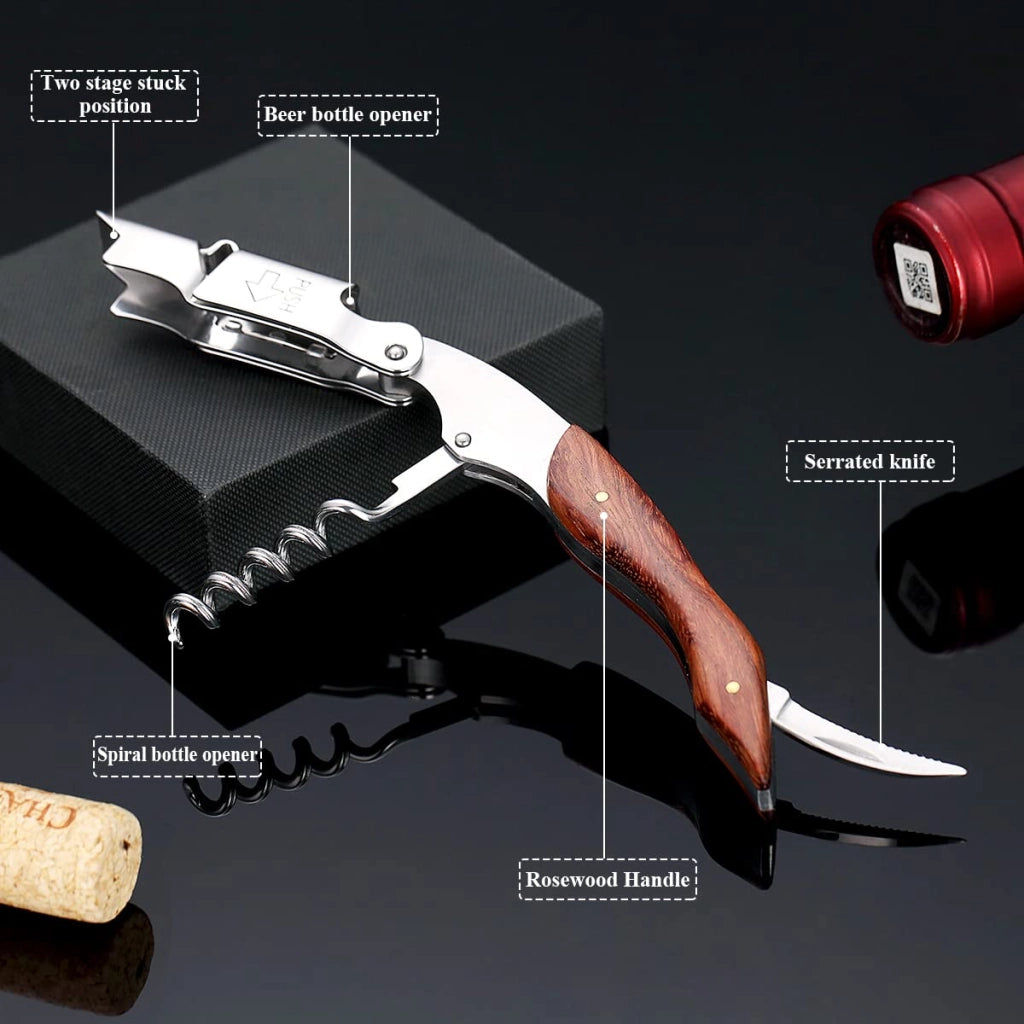 Apribottiglie da cucina in acciaio inossidabile con manico in legno, confezione singola