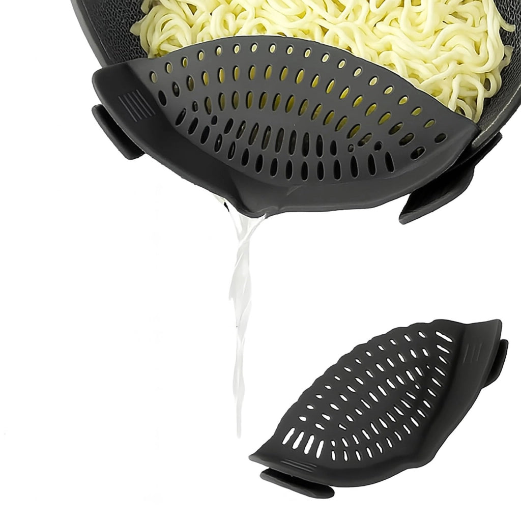 Confezione da 2 setacci in silicone con clip, pieghevoli, colore nero