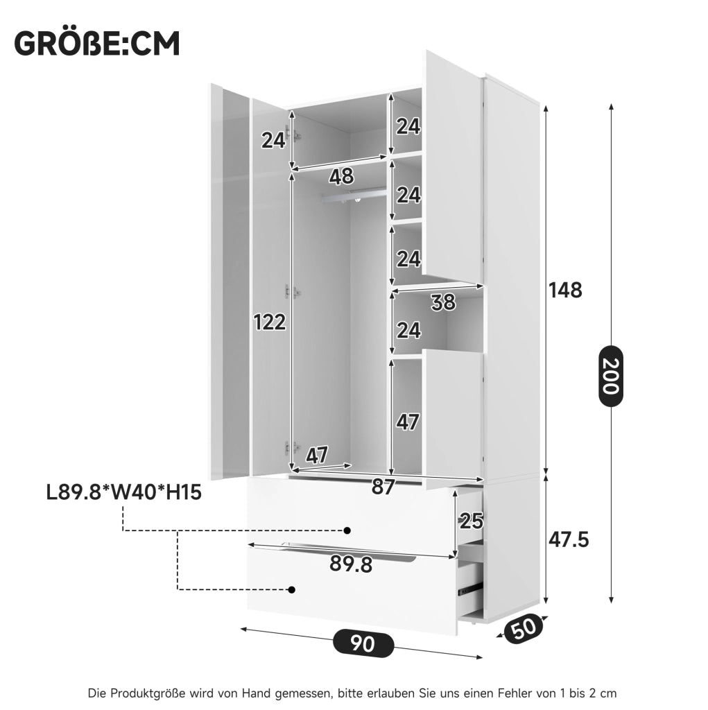 Armadio bianco con illuminazione interna, 90 x 50 x 200 cm