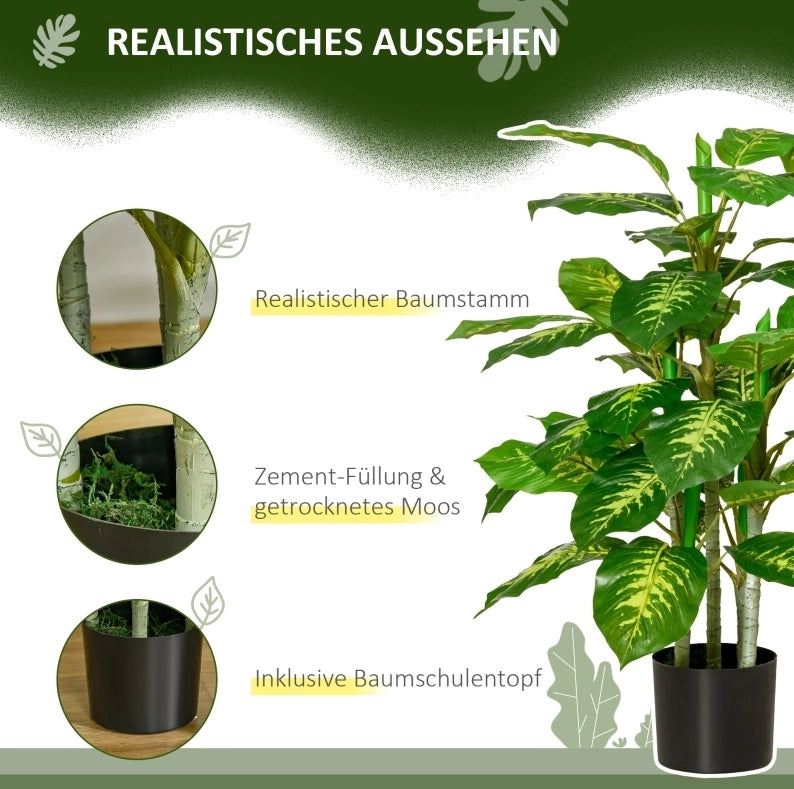 PIANTA artificiale di Dieffenbachia 95 cm verde con vaso in cemento nero
