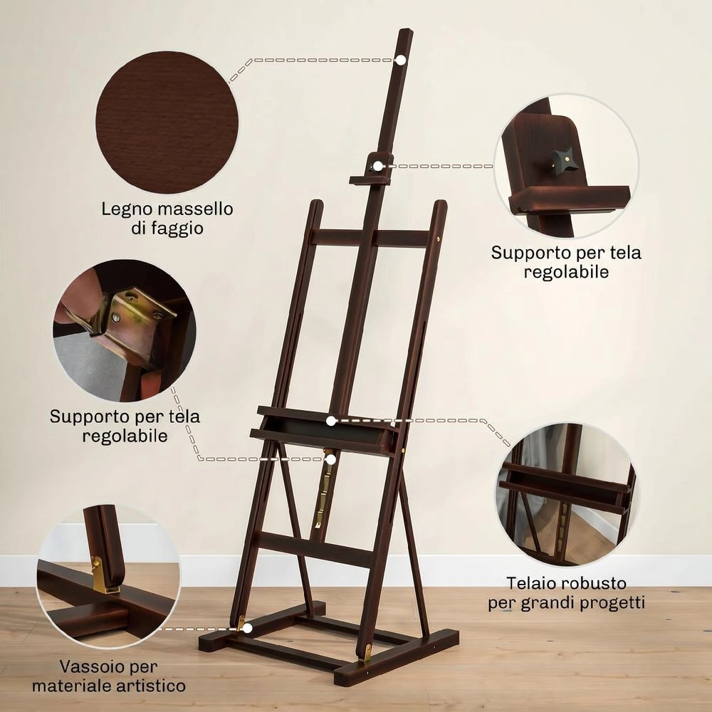 Cavalletto da Pittore Regolabile in Legno di Faggio con Vano Contenitore Robusto per Disegno Fai da Te 53x50.5x171-230cm