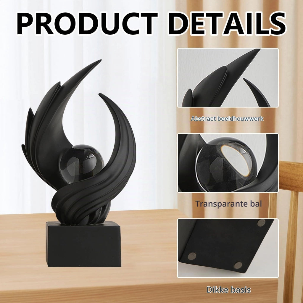 Scultura astratta, a spirale, 27 cm, nera e arancione, ideale per mensole e tavoli