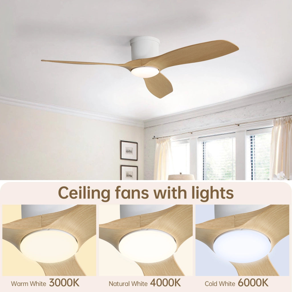 Ventilatore da soffitto da 52 pollici con luce LED; motore DC reversibile; controllo app e telecomando; bianco opaco