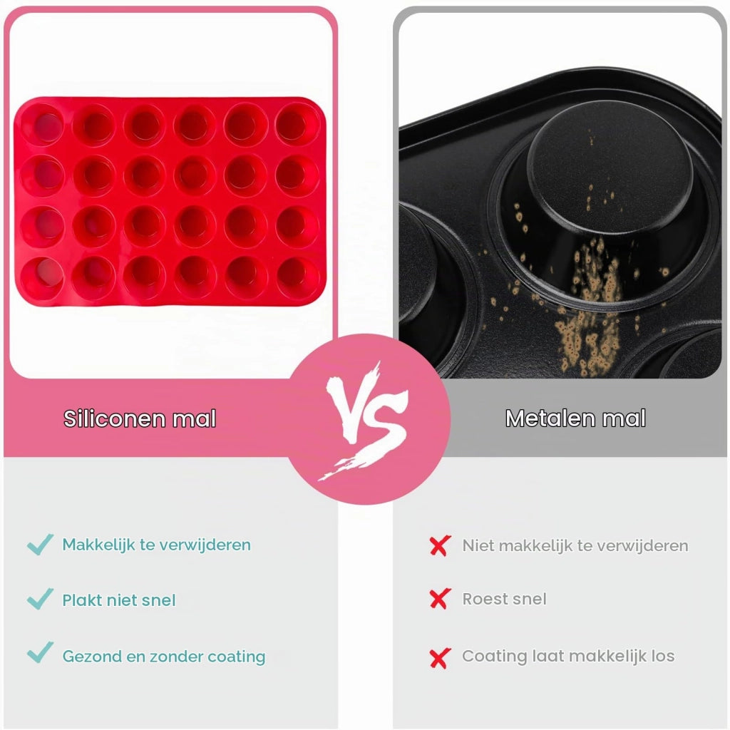 Stampi in silicone per muffin, set da 2, con 24 cavità, antiaderenti, senza BPA