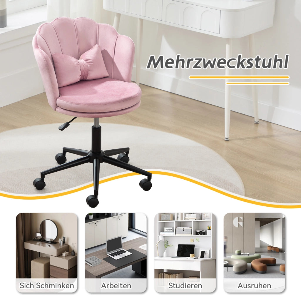 Sedia da ufficio girevole 55x62x73-83 cm; altezza regolabile; schienale a petalo; velluto rosa