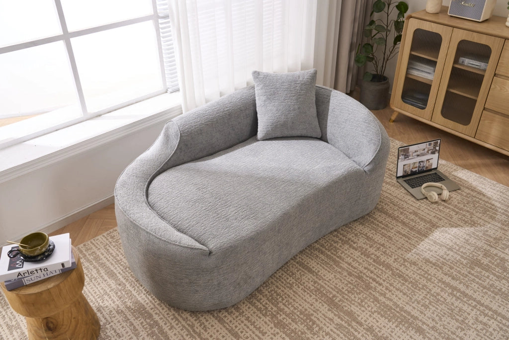 Divano chaise longue in ciniglia grigio chiaro con cuscino
