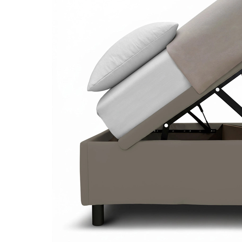 Letto Singolo Contenitore Imbottito 80x200 cm Similpelle Cappuccino BoxMax Testata Button