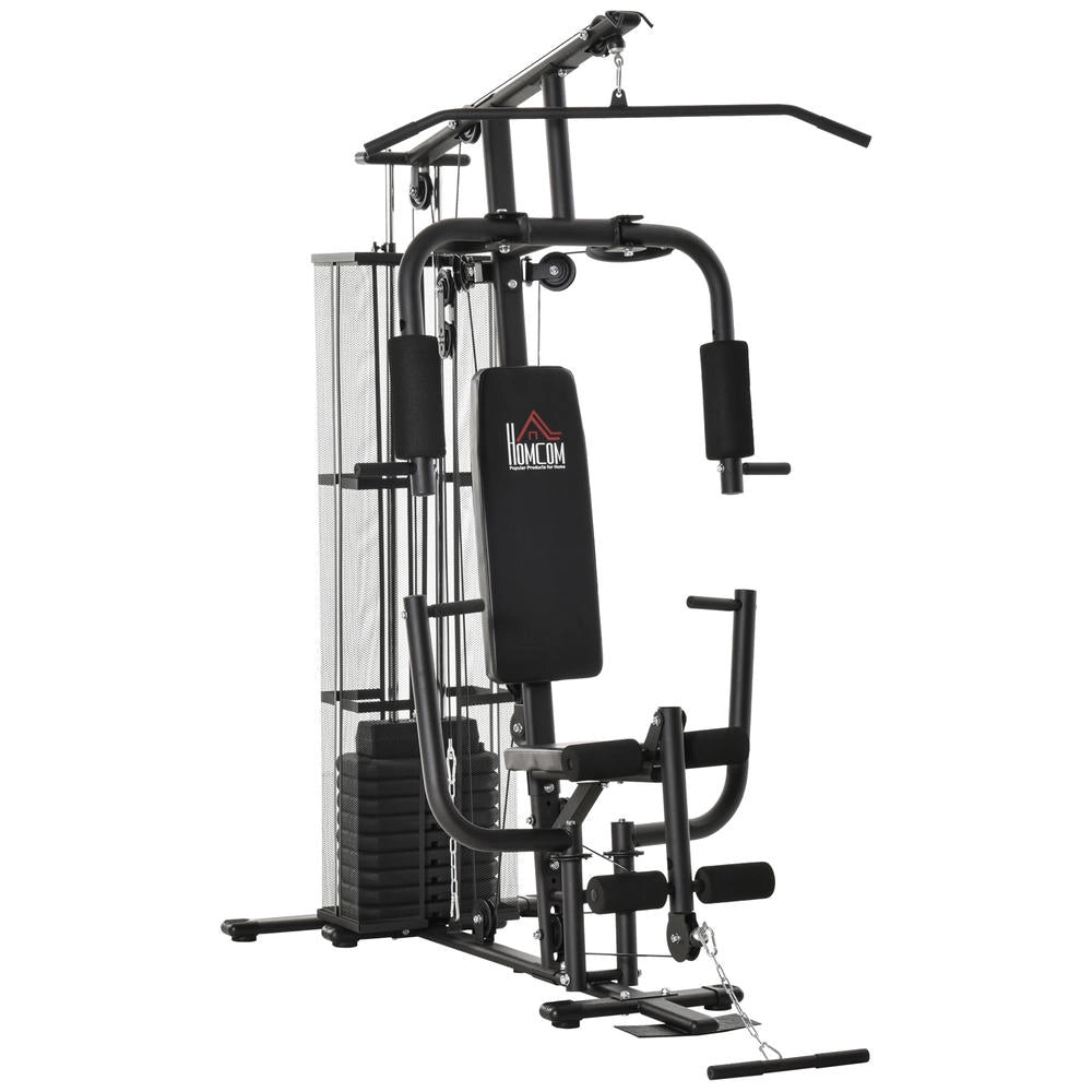 Stazione Multifunzione da Palestra per Casa con Pesi 45kg Lat Machine e Butterfly Macchina Fitness per Allenamento Nero Robusto