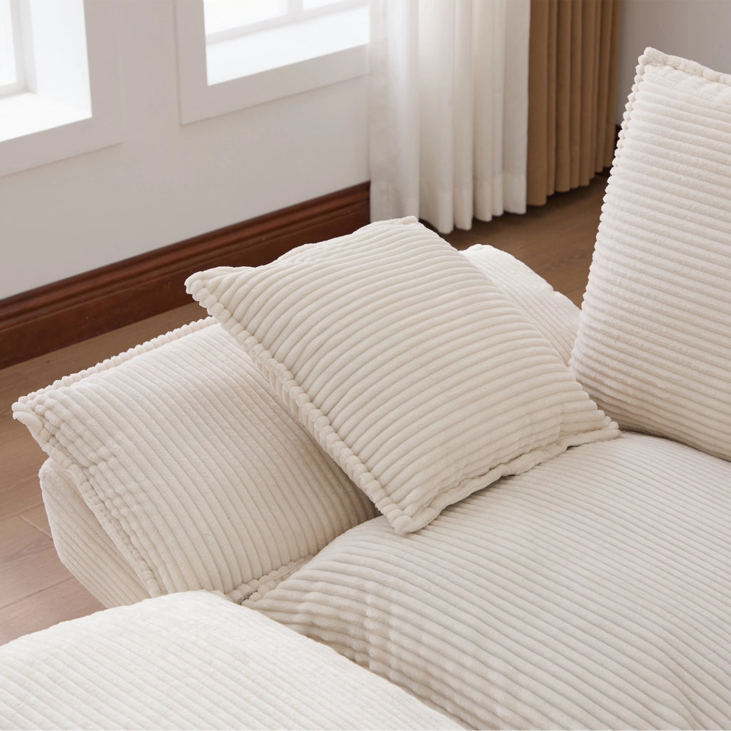 Divano 2 posti con pouf 190x132x84 cm con porta USB-C in velluto a coste beige
