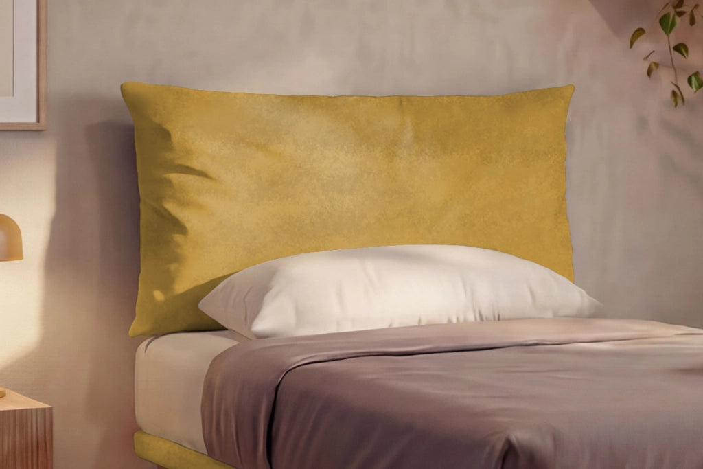 Letto Singolo con Rete Rivestita 80x190 cm Microfibra Ocra Tessis Testata Soft
