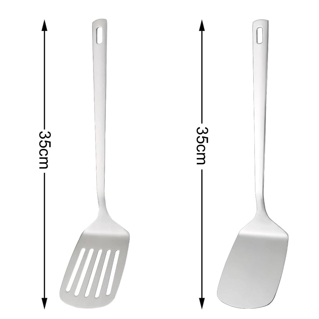Set da 2 spatole in acciaio inossidabile, lunghezza 35 cm, resistenti al calore e lavabili in lavastoviglie