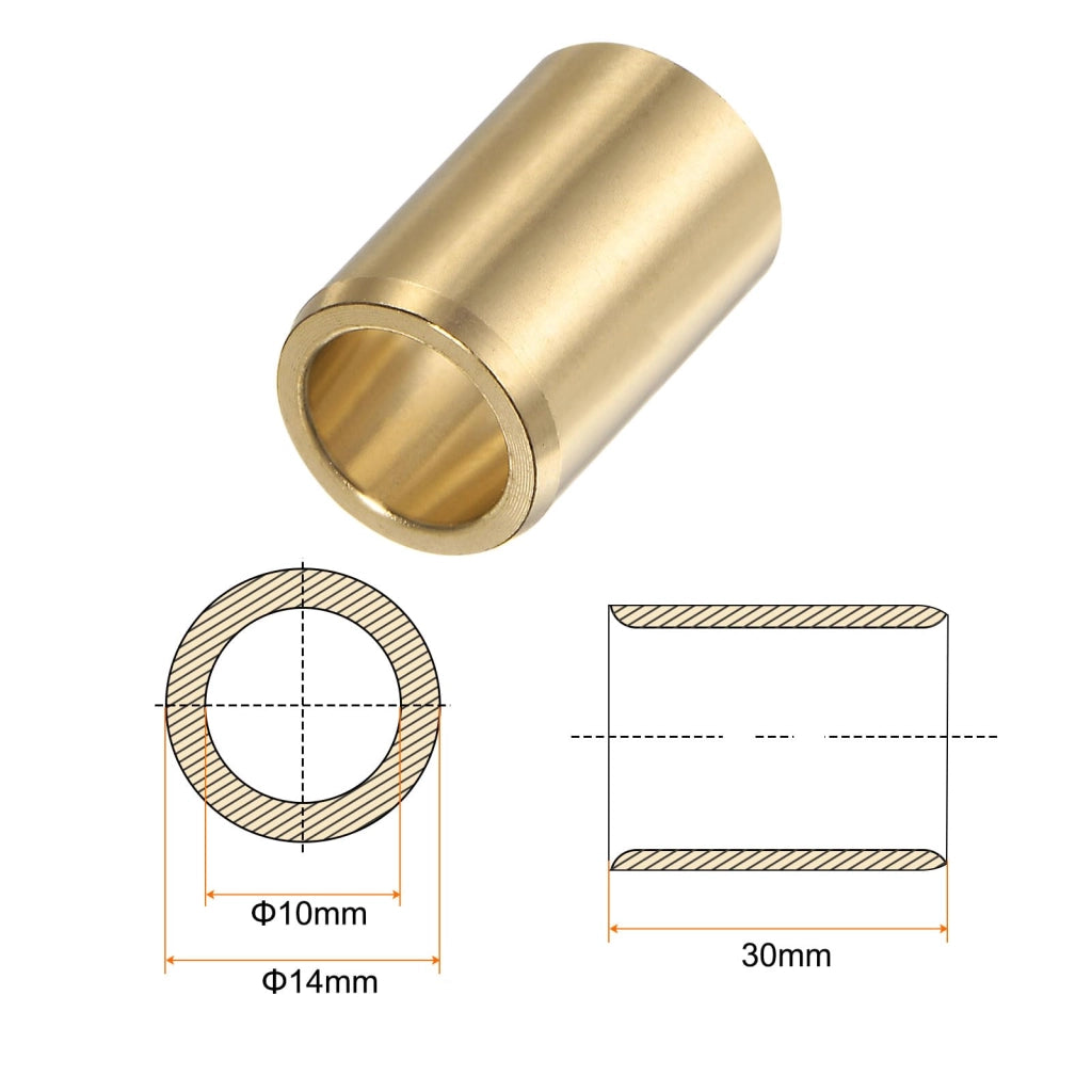 Boccole scorrevoli, dimensioni 10x14x30 mm, 2 pezzi, in ottone, lubrificazione a secco