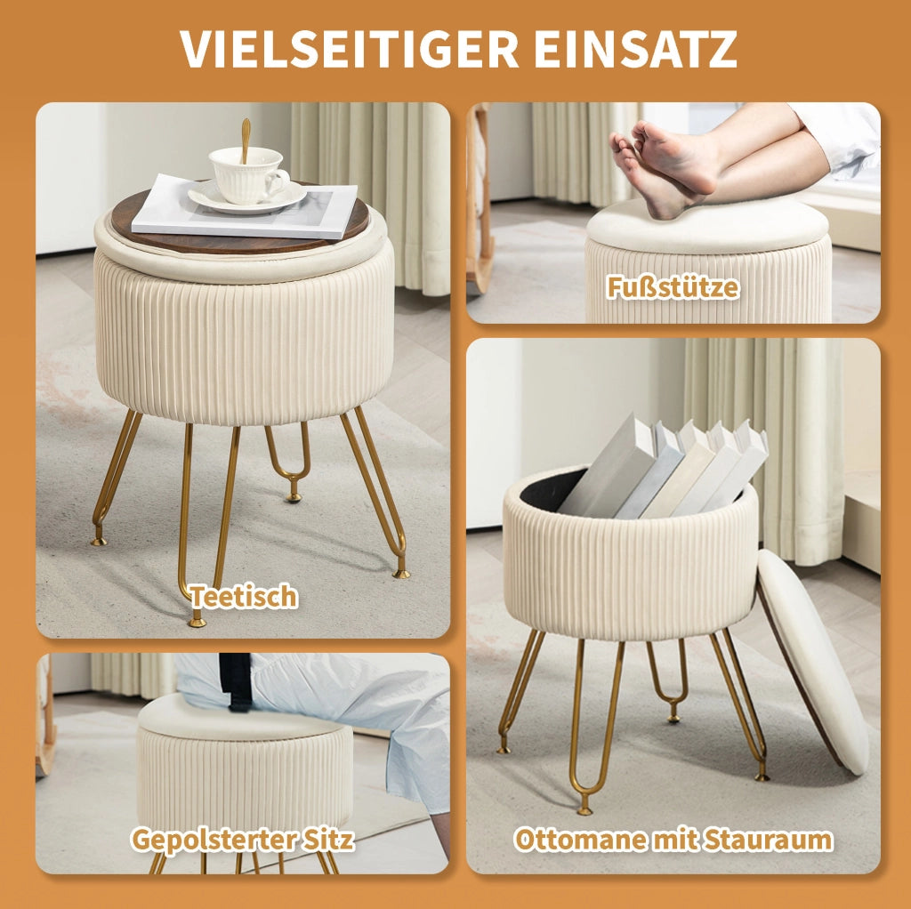 Pouf contenitore imbottito bianco crema Ø 40 x 48 cm