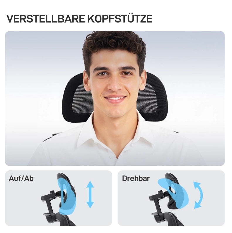 Sedia da ufficio ergonomica con schienale in rete, poggiapiedi e braccioli 3D
