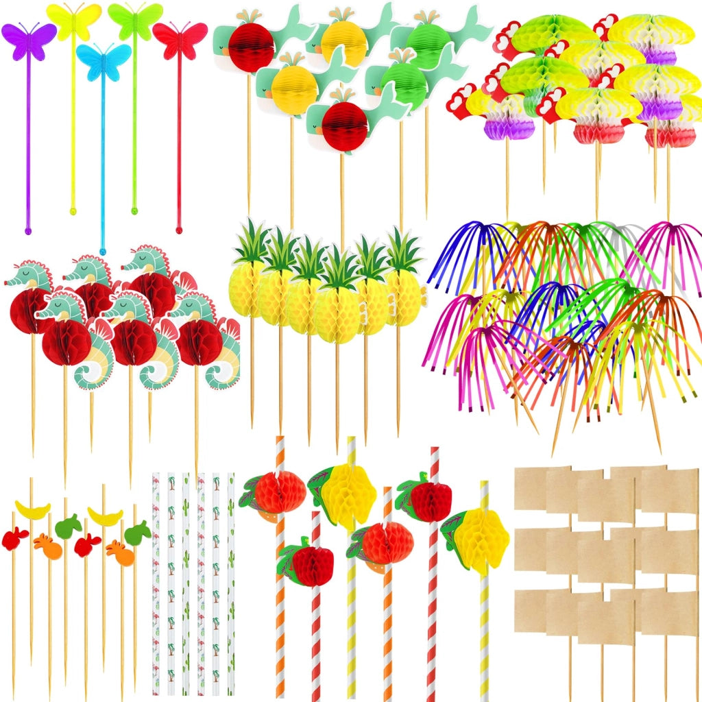 Set di accessori per cocktail da 153 pezzi, completo di cannucce, ombrellini e stuzzicadenti