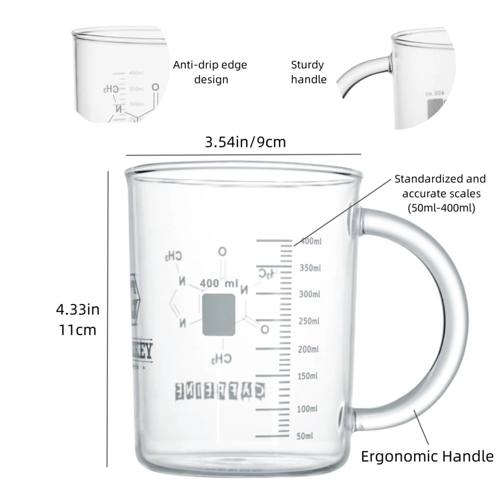 Bicchiere in vetro borosilicato da 400 ml con manico e scala graduata