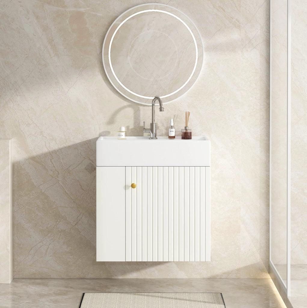 Mobile bagno con lavabo 55 cm bianco effetto rilievo, per piccoli bagni