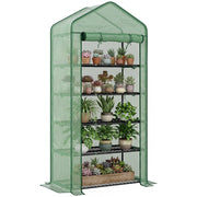 Serra a Casetta per Piante a 5 Livelli in Acciaio e PE con Telo Avvolgibile, per Giardino e Balcone, Verde, 90x49x193 cm