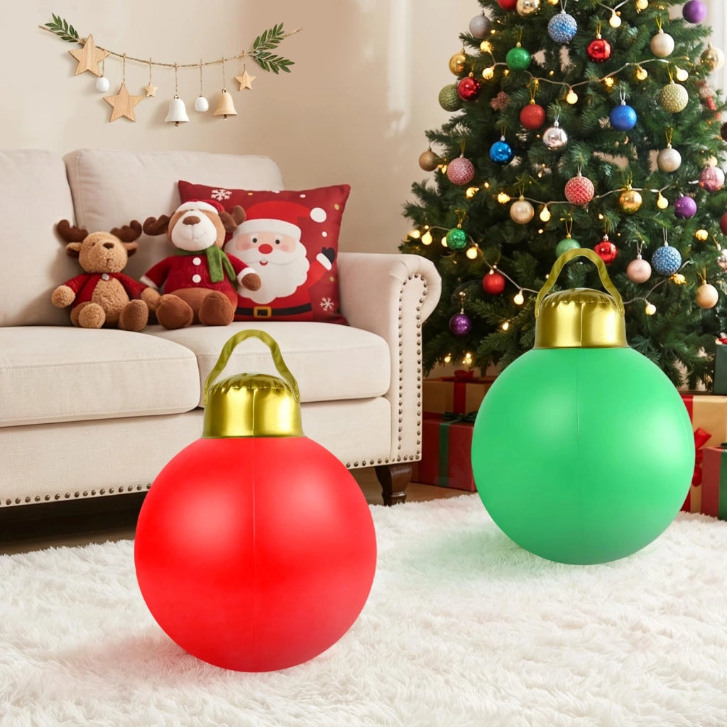 Palline di Natale gonfiabili, 30 cm, rosse e verdi, in PVC, adatte per interni ed esterni