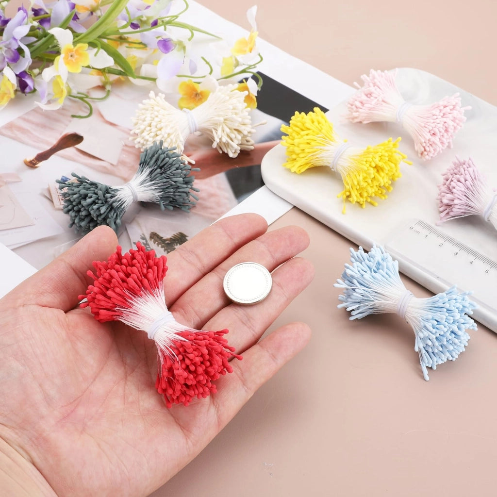 Stami artificiali a doppia testa, 3 mm, 1170 pezzi, colore giallo medio