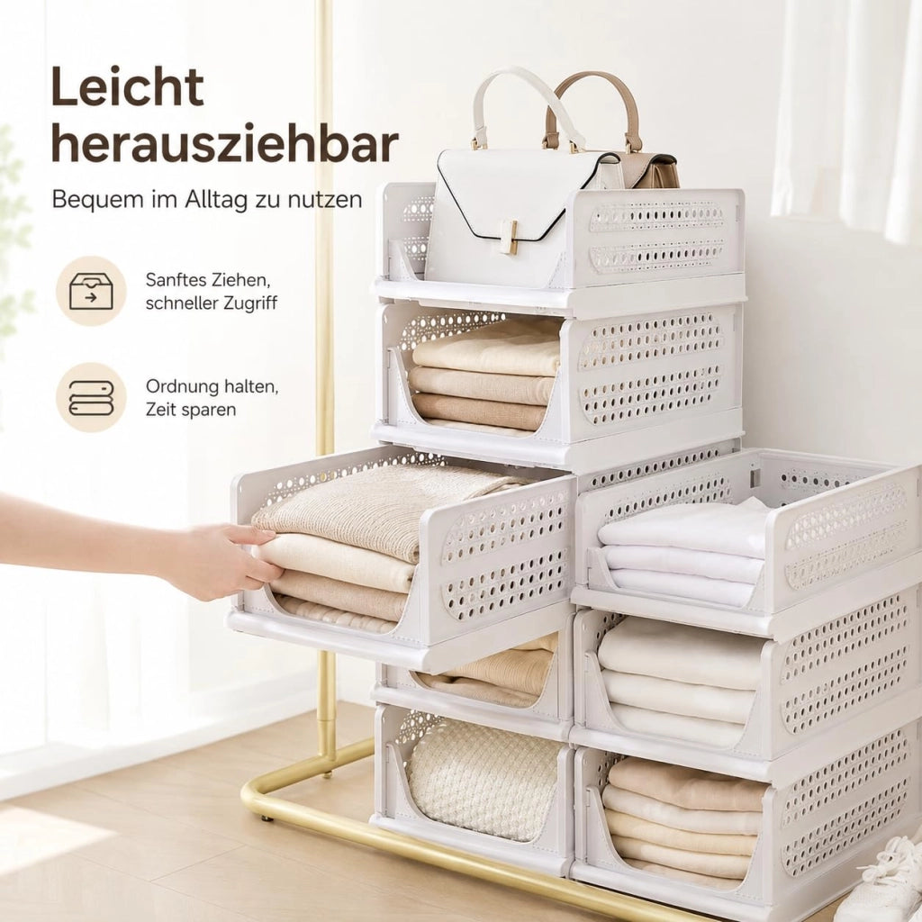 Set di 3 organizer impilabili per armadi, in plastica, colore bianco