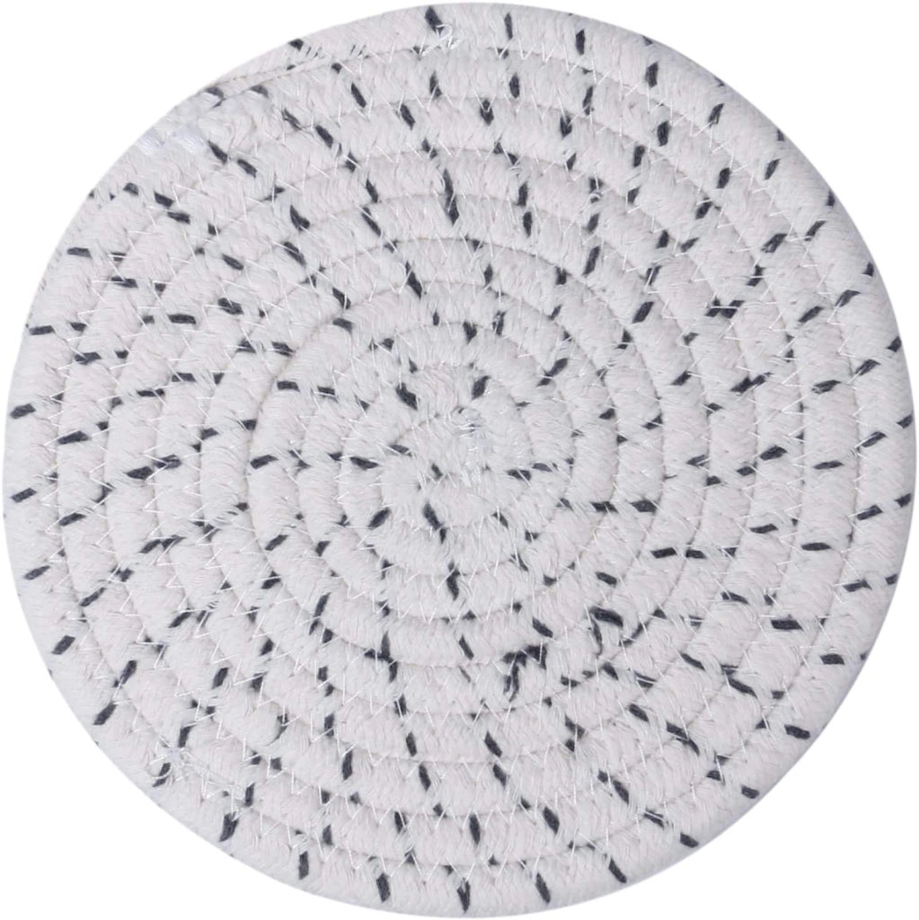 Set di 3 sottobicchieri intrecciati in filato di cotone, color grigio, diametro 17,8 cm