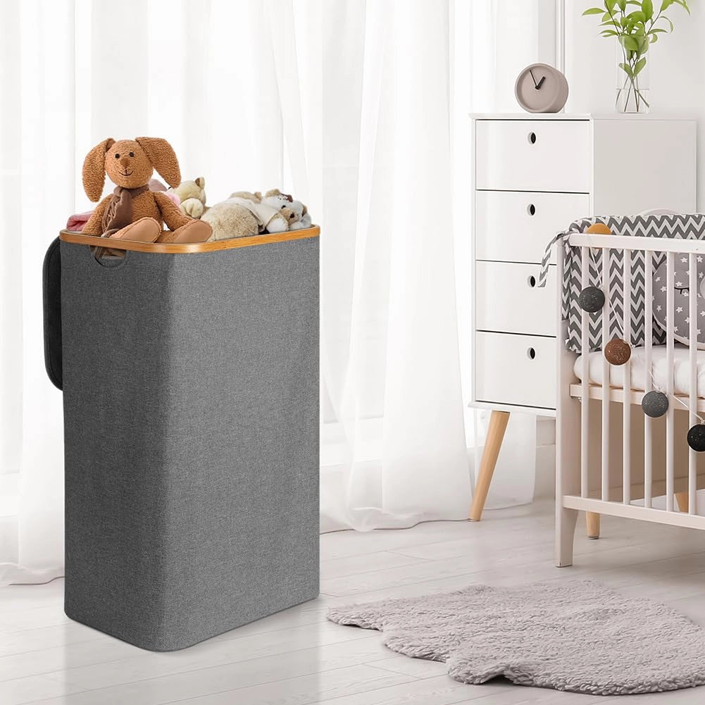 Cesto portabiancheria pieghevole da 105 litri, con coperchio e maniglie, colore grigio