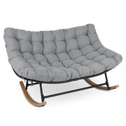 Sedia a dondolo papasan doppia 2 posti in metallo grigio con cuscino spesso 20 cm, poltrona relax per giardino e casa