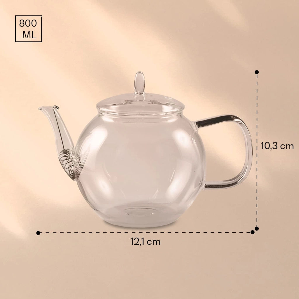 Teiera in vetro da 800 ml con infusore + 6 bustine di tè nero