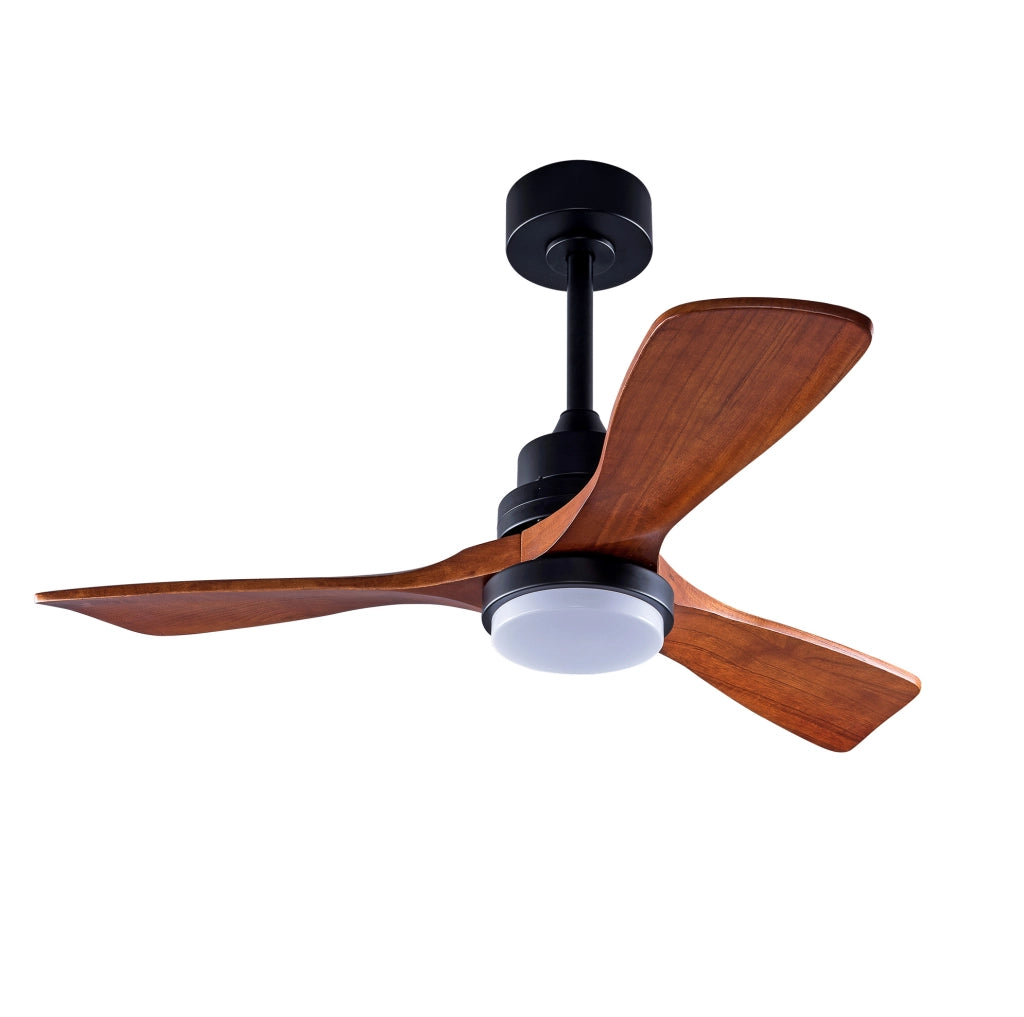 Ventilatore da soffitto con luce 107 cm metallo e legno nero noce, motore DC reversibile