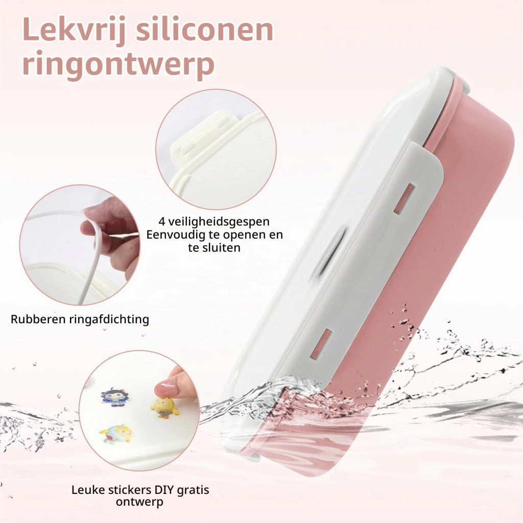 Contenitore per alimenti Bento, capacità 1400 ml, con 4 scomparti, a prova di perdite, senza BPA, colore rosa
